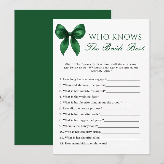 Bow Who Knows The Bride Best Bridal Shower Game Invitation (Front/Back)