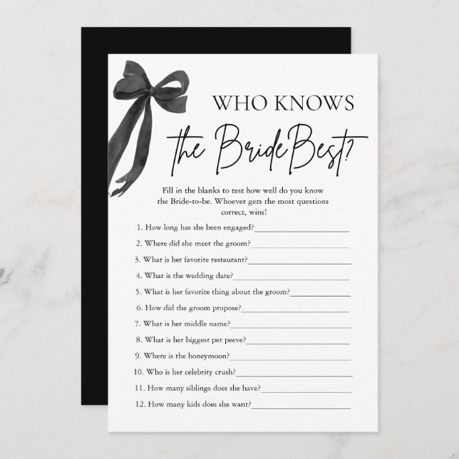 Bow Who Knows The Bride Best Bridal Shower Game Invitation (Front/Back)