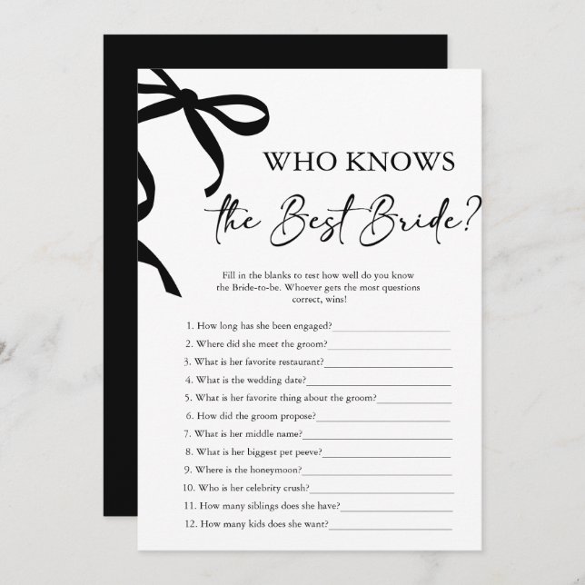 Bow Who Knows The Bride Best Bridal Shower Game Invitation (Front/Back)