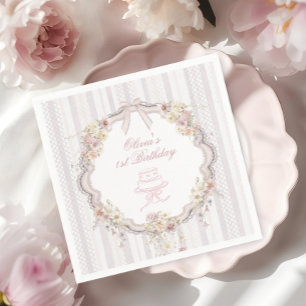 Bow Wildflower First Birthday Napkin