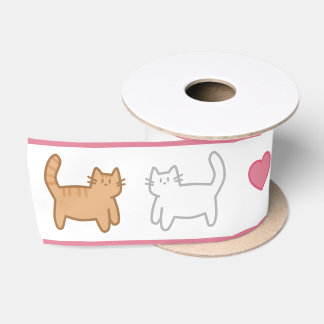 Bow with cat and heart design satin ribbon
