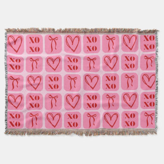 Bow & XOXO, retro vibe pink and red Throw Blanket