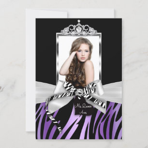 Bow & Zebra Print Purple Black Photo Quinceanera Invitation