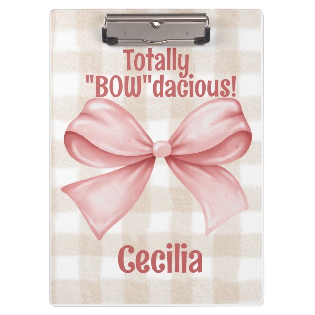 "Bowdacious" gingham with watercolor bow classic  Clipboard (Front)