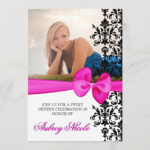 Bowed Damask Accented 5 x 7 Invite [Pink]