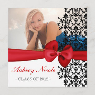 Bowed Floral Damask Graduation Invite [Red]