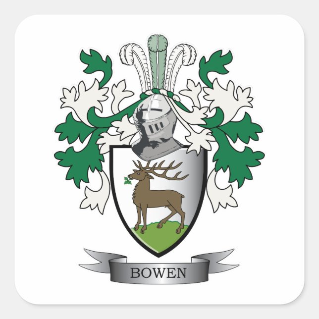 Bowen Family Crest Coat of Arms Square Sticker (Front)