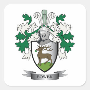 Bowen Family Crest Coat of Arms Square Sticker