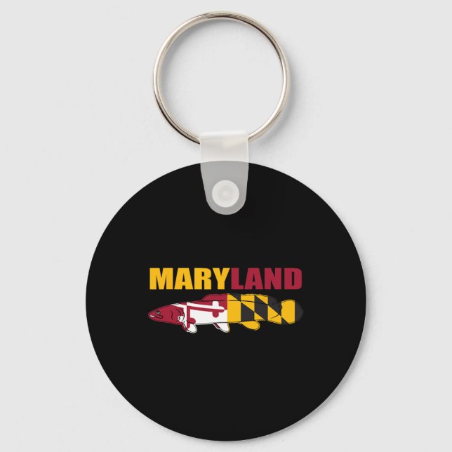 Bowfin Fish - Maryland State Flag Fishing  Keychain (Front)