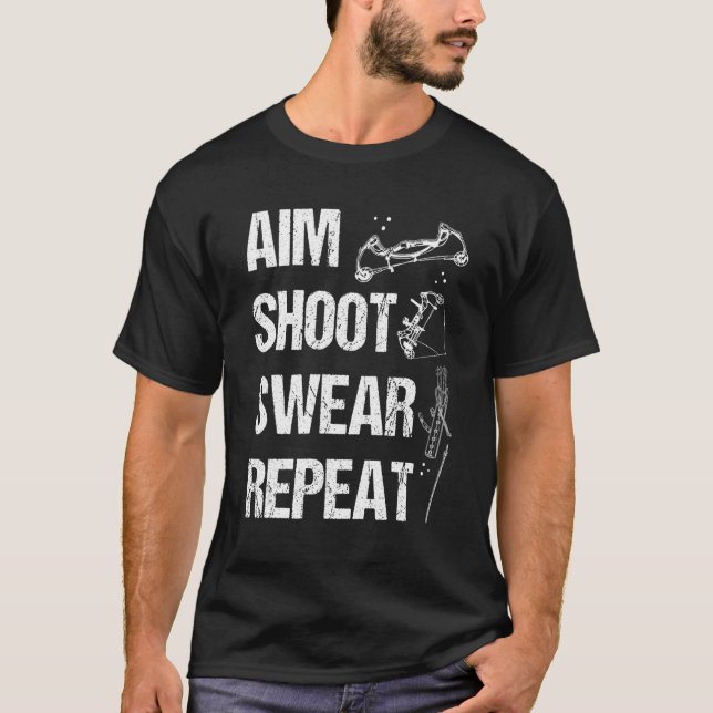 Bowfishing Airboat Aim Shoot Swear Repeat Bowfishe T-Shirt (Front)