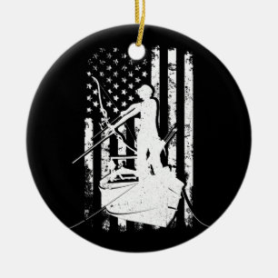 Bowfishing Vintage Look American Flag Bow Hunting  Ceramic Ornament