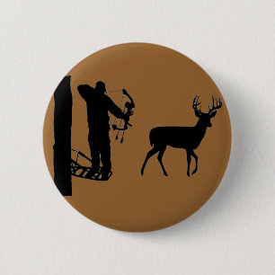 Bowhunter in Treestand Shooting Deer 2 Inch Round Button