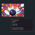 Bowing Theme Sports Business Cards<br><div class="desc">Cool simple bowing theme business cards created with a bowling pins and bowling ball graphic background on the front and your contact or small business information displayed on the flip side.</div>