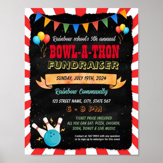 Bowl-a-thon fundraiser flyer poster template (Front)