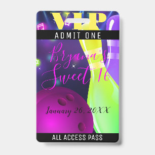 Bowl Glow Bowling Birthday Party Light VIP Pass Badge
