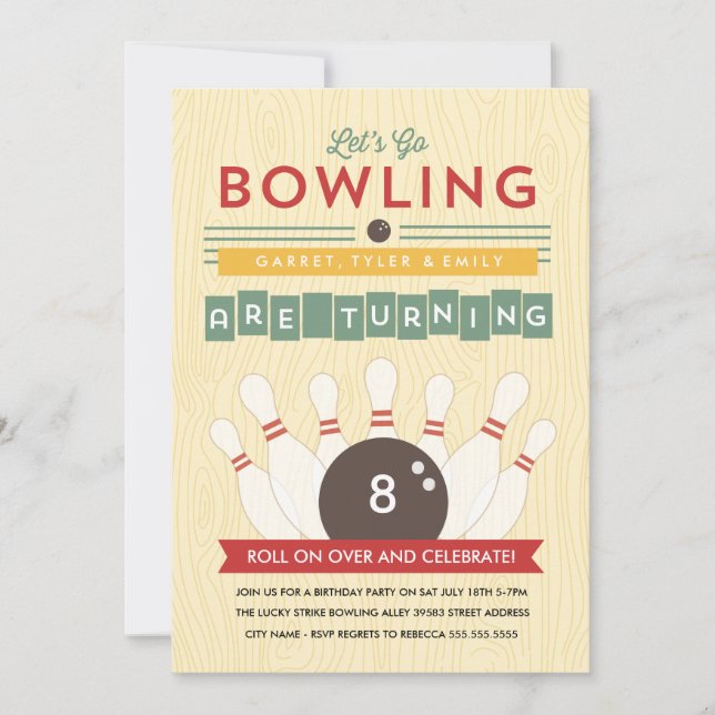 Bowl ! Invitation de fête d'anniversaire multiple (Devant)