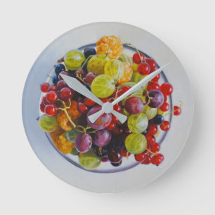 Bowl of Berries – Hyperrealistic Fruit Still Life Round Clock