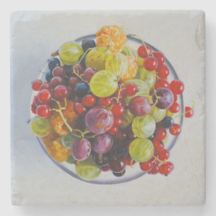 Bowl of Berries – Hyperrealistic Fruit Still Life Stone Coaster