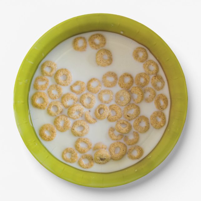 Bowl of Breakfast Cereal Disposable Paper Plates (Front)