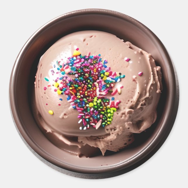 Bowl of Chocolate Ice Cream with Sprinkles Classic Round Sticker (Front)