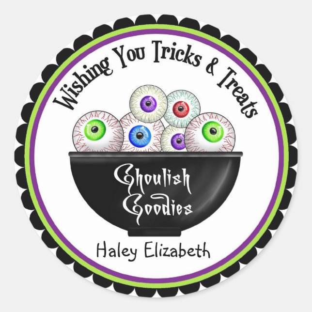 Bowl of Eyeballs Halloween Treat Stickers (Front)
