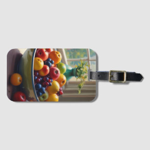 Bowl of fruit on table classical oil painting luggage tag