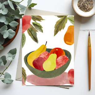 Bowl of Fruit Watercolor Citrus Postcard