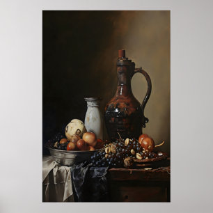 Bowl of Fruits Dark Academia, Antique Painting Poster
