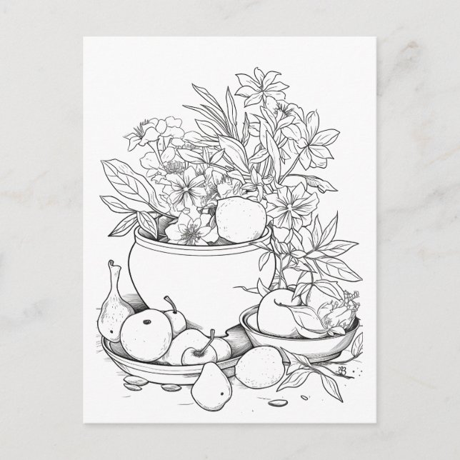 Bowl of Fruits Plants Paintable Postcard (Front)