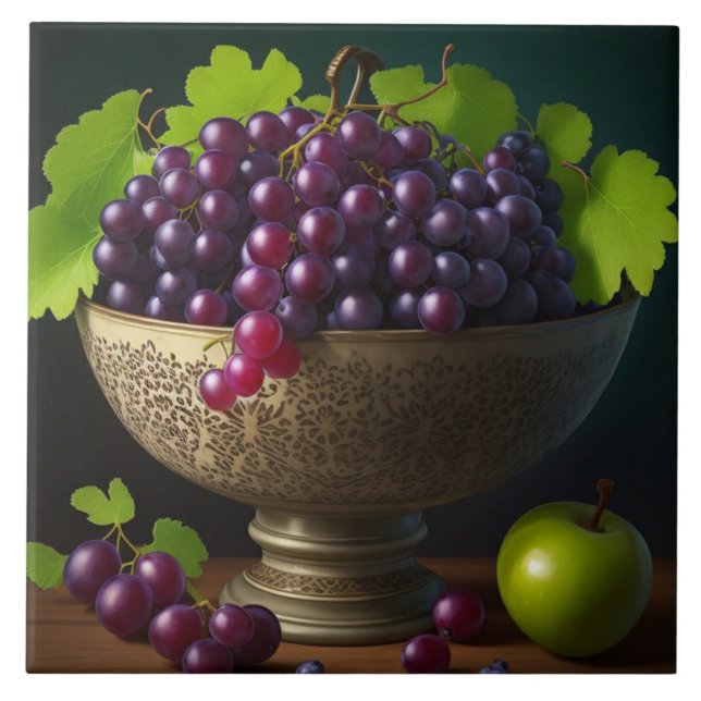 Bowl of Grapes Print Tile (Front)