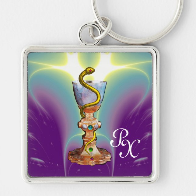 BOWL OF HYGEIA , MEDICINE ,PHARMACY MONOGRAM KEYCHAIN (Front)