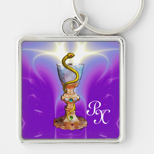 BOWL OF HYGEIA , MEDICINE ,PHARMACY MONOGRAM KEYCHAIN (Front)