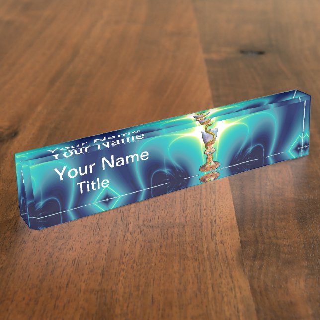 BOWL OF HYGEIA  Medicine, Pharmacy Turquoise Blue Nameplate (Side)