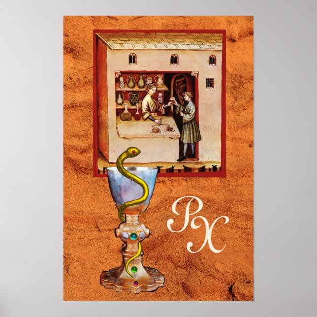 BOWL OF HYGEIA MONOGRAM Medicine,Antique Pharmacy Poster (Front)