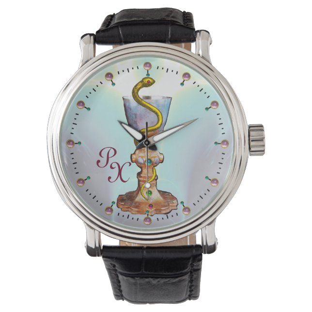 BOWL OF HYGEIA MONOGRAM Medicine, Pharmacy ,Blue Watch (Front)