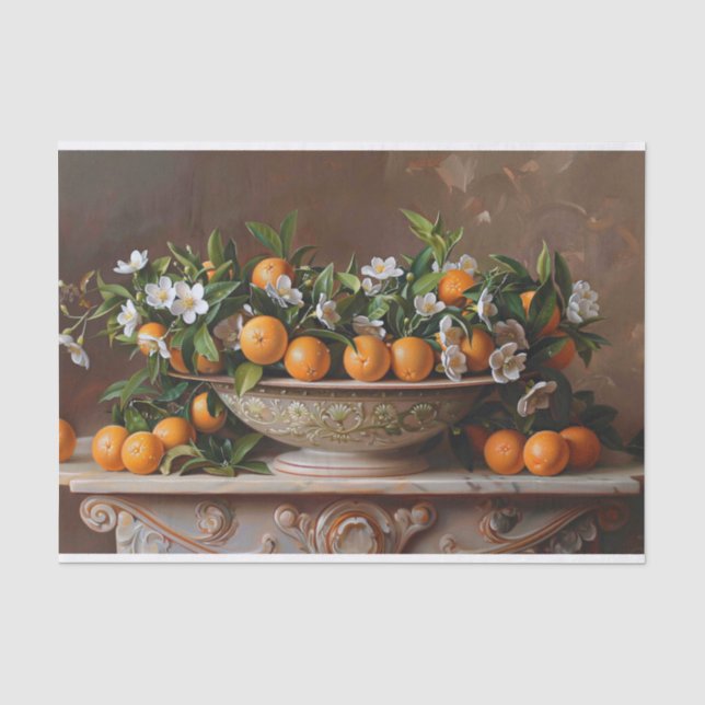 Bowl of Oranges and Blossoms Still Life Decoupage Tissue Paper (Front)