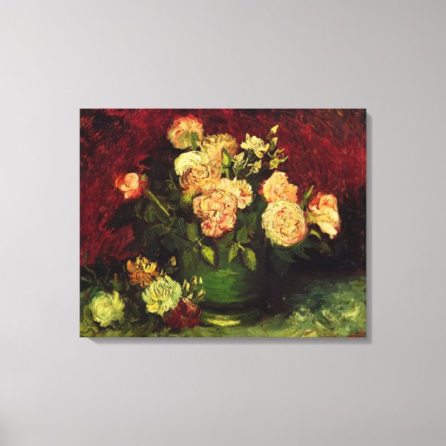 Bowl of Peonies and Rose,Vincent van Gogh. Canvas Print (Front)