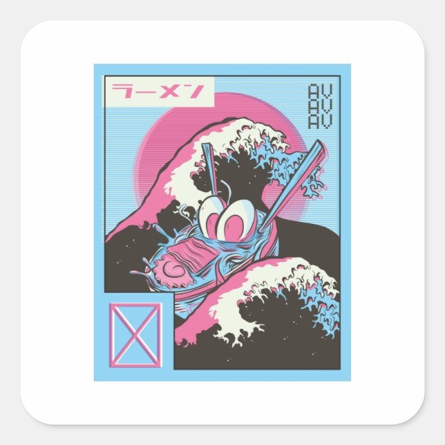 Bowl of Ramen Vaporwave Design Square Sticker (Front)
