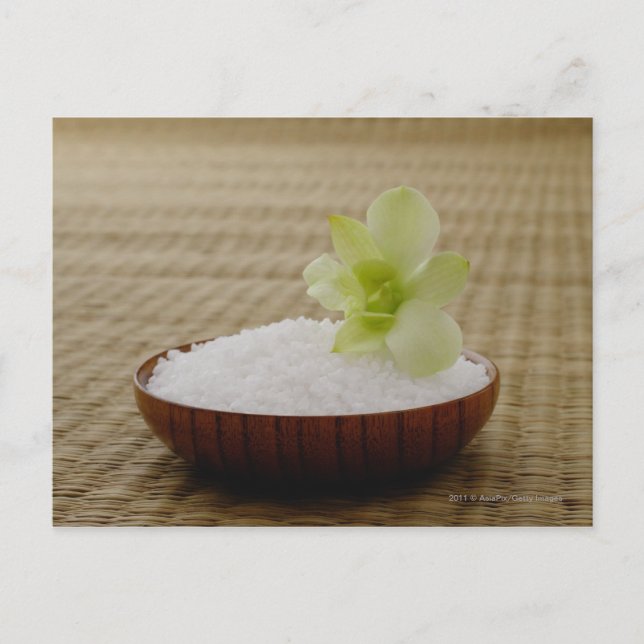 Bowl of rice with a flower on a tatami mat postcard (Front)