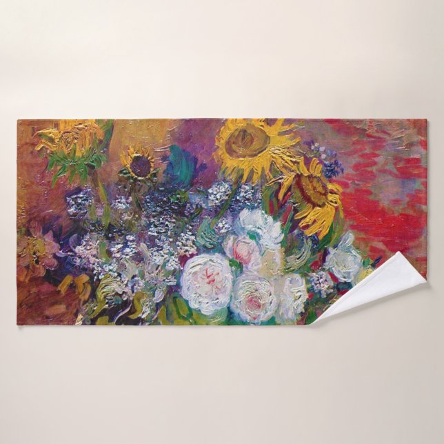 Bowl with Flowers, Van Gogh Bath Towel (Bath Towel)