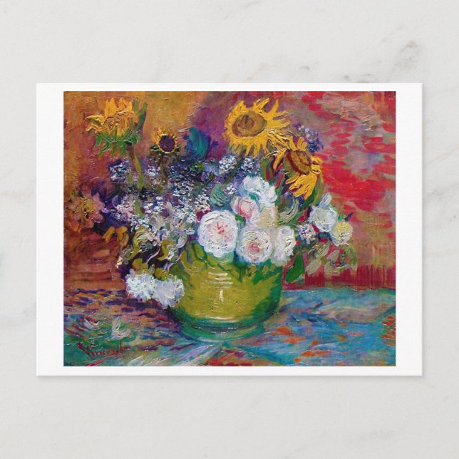 Bowl with Flowers, Van Gogh Postcard (Front)