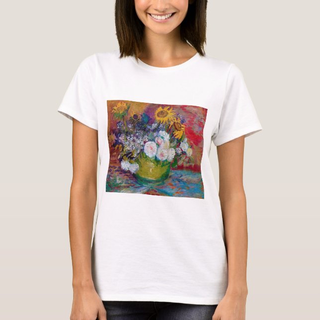 Bowl with Flowers, Van Gogh T-Shirt (Front)