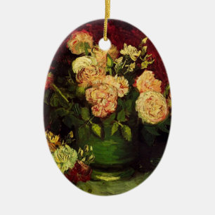 Bowl with Peonies and Roses by Van Gogh Ceramic Ornament