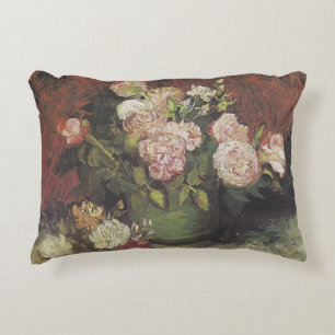 Bowl with Peonies and Roses by Vincent van Gogh Accent Pillow