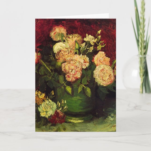 Bowl with Peonies and Roses by Vincent van Gogh Card (Front)