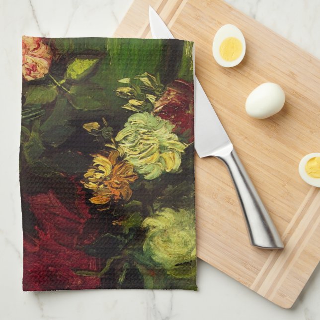 Bowl with Peonies and Roses by Vincent van Gogh Kitchen Towel (Quarter Fold)
