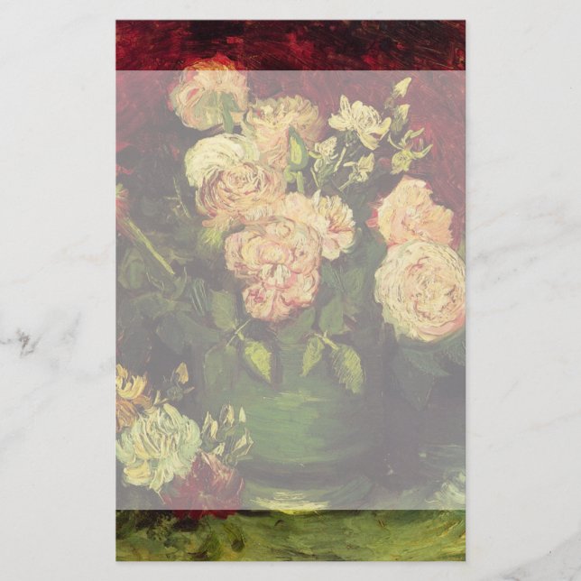 Bowl with Peonies and Roses by Vincent van Gogh Stationery (Front)