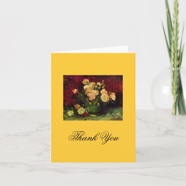 Bowl with Peonies and Roses, Vincent van Gogh Thank You Card (Front)