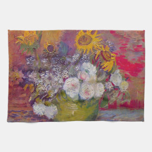Bowl with Sunflowers and Roses by Vincent van Gogh Kitchen Towel