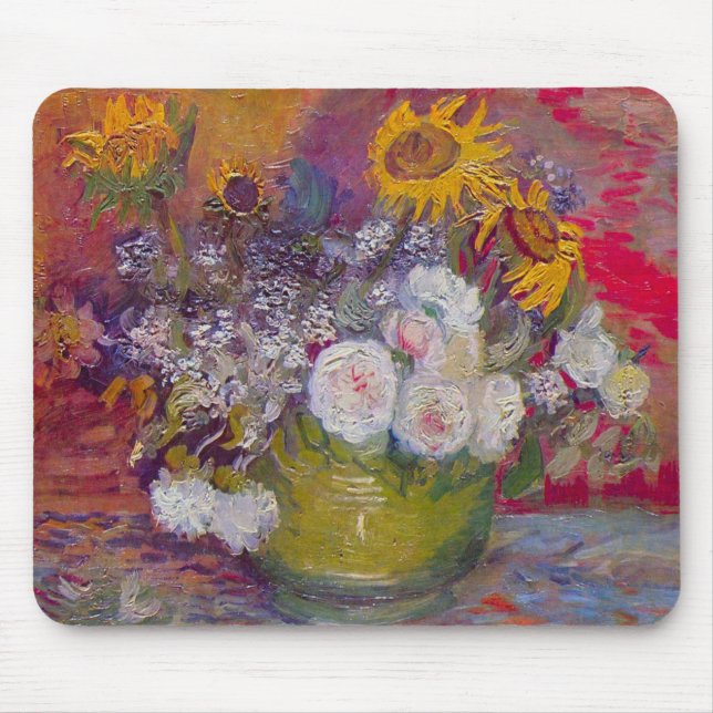 Bowl with Sunflowers and Roses by Vincent van Gogh Mouse Pad (Front)